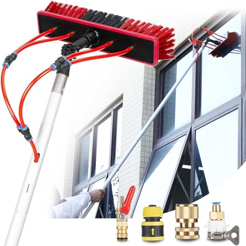 GLBMXDD Solar photovoltaic Panel Cleaning Water Spray Brush, Multi-Purpose Water Spray Brush, Adjustable Cleaning Rod Set, 180° rotatable Brush Head,12FT/3.6M