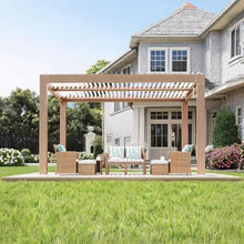 10x10FT Louvered Pergola, Modern Style Outdoor Pergola with Adjustable Louvered Roof, Reinforced Aluminum Frame, Integrated Drainage System, Hardtop Gazebo for Patio, Deck, Wood Grain