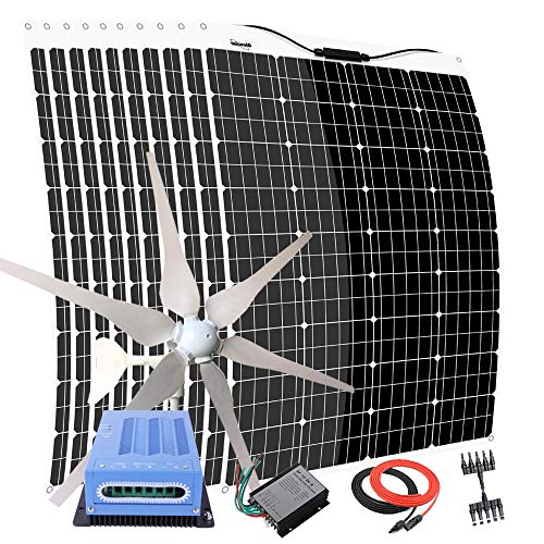 1600W Wind Solar Hybrid System with 10pcs 120W Solar Panel and 400W Wind Turbine Generator & 60A MPPT Charge Controller,12V 24V Battery Charger for Cabin