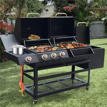 American Dual Fuel BBQ Grill, Charcoal & Gas Combo Grill for Outdoor Backyard Cooking