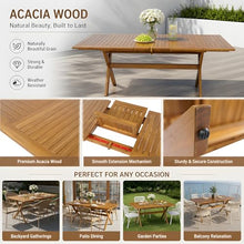 Christopher Knight Home Rame 7 Piece Acacia Wood Outdoor Dining Table Set for 6, Extendable Dining Table and 6 Chairs with Cushion & Rope Accent, Wooden Outdoor Patio Furniture Set, Teak + Black