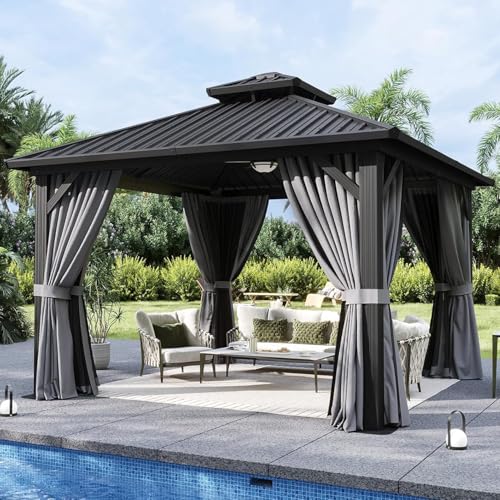 Aoxun Gazebo 12x12 Hardtop Gazebo with Double Galvanized Steel Roof, Gray