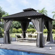 Aoxun Gazebo 12x12 Hardtop Gazebo with Double Galvanized Steel Roof, Gray