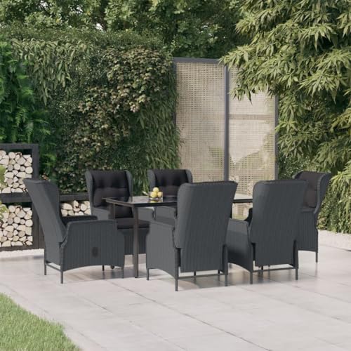 AJSEOYBS Outdoor Patio Set,Outdoor Garden Furniture,7 Piece Patio Dining Set Dark Gray Poly Rattan,for Deck, Patio, Garden, Poolside, Backyard