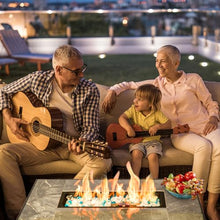 SENJOYS 32'' Fire Pit Table with Natural Gas Conversion Kit, Marble Textured Ceramic Tabletop, 50,000 BTU Fire Table with Brown Wicker, Rectangle, Tank Required to Be Kept Outside.