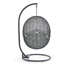 Modway Hide Wicker Rattan Outdoor Patio Porch Lounge Egg Swing Chair Set with Stand in Gray White
