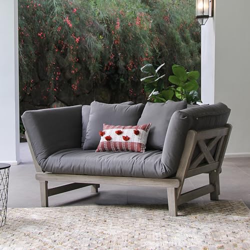Cambridge Casual Outdoor Convertible Sofa, Solid Wood Sofa with Removable Cushions for Porch, Poolside & Backyard, Seats Up to 2 Persons Sofa, Gray