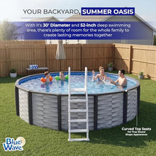 Blue Wave Affinity 30-ft Round 52-in Deep Hard Sided Above Ground Pool with Resin Top Seats & Verticals, 1.5 HP Dual-Speed Sand Filter System, Ladder, Liner, Skimmer & Maintenance Kit – 19,800 Gal Cap