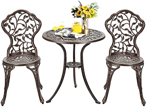 Garden Bench Patio Bistro Table and Chairs Set 3,2 Chairs and 1 Table,Aluminium Garden Furniture Sets,Patio Table Chairs for Balcony, Yard, Garden,B-Copper,B-Copper