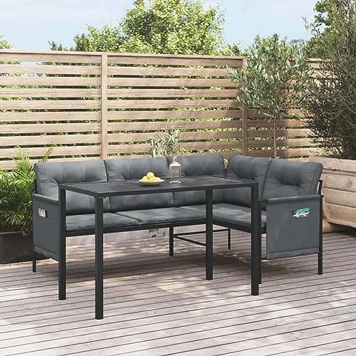 WXGTBKPR 2 Piece Patio Dining Set with Anthracite Steel Garden Corner Sofa and Dining Table, Weather-Resistant Outdoor Furniture with Thickly Padded Cushions