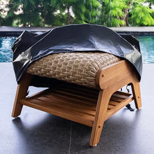 Cambridge Casual Camden Teak Outdoor Ottoman Beige – Quick-Dry Cushion, Padded Woven Seat, Rustic Wicker Accent, Water-Resistant Patio Cover, All-Weather Footrest for Porch, Deck, or Garden
