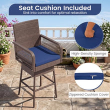 ORALNER 29" Outdoor Bar Stools Wicker Swivel Dining Chair Set of 4, Navy