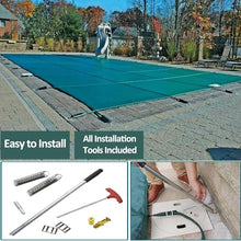 ZAQYCM Swim Pool Cover for Inground Pools, Heavy Duty Winter Green Mesh Pool Safety Cover with Left Step, Rectangle Swimming Pools Leaf Net Potector Cover, Custom Size(24x36ft)