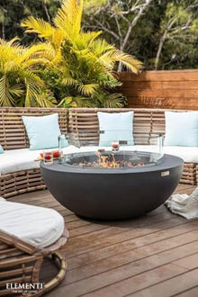 Elementi Lunar Bowl Cast Concrete Fire Table Bundle, Outdoor Fire Pit Fire Table Patio Furniture, Dark Gray (Natural Gas)