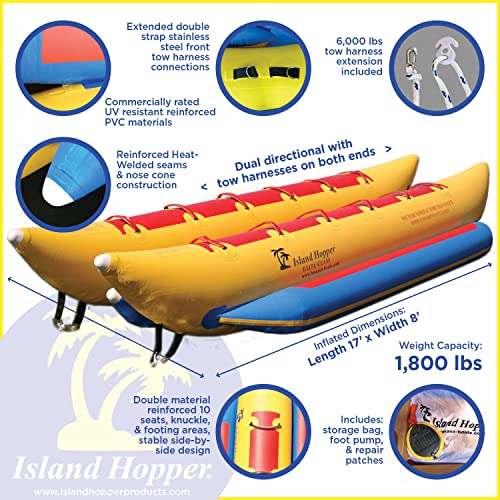 Island Hopper 10-Passenger Elite Class Side By Side Heavy Commercial Dual Directional Banana Boat Yellow
