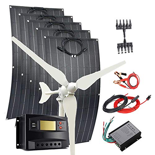 600W Solar Panel Wind Turbine Kit: 100W Wind Turbine Generator + 5pcs 100W Flexible Solar Panel(Bump Surface) + Wind Controller + Solar Charge Regulator + Extension Cables