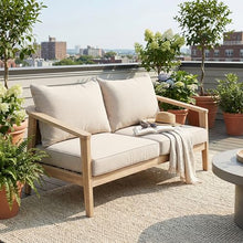 Merax Outdoor Acacia Wood & Wicker Loveseat, 2-Seater Patio Garden Sofa