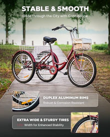 Viribus Adult Tricycle 7 Speed 24" Red