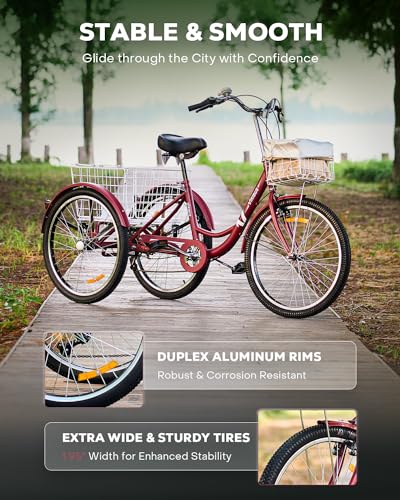 Viribus Adult Tricycle 7 Speed 24" Red