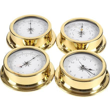 5.7in Portable Marine Wall Hanging Barometer Thermometer Hygrometer Clock Meter Kit, Barometer Traditional Weather Station 4Pcs Weather Station Set, Brass ?Case Boat Accessory Barometer