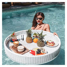 ERoomQ Luxury Floating Serving Tray Pool Tray Table, Round Floating Tray, Pe Rattan Floating Pool Pool Bar Tray, Fruit Plate Durable Float Lounge for Pool Serving Drinks Brunch Food