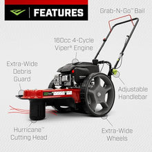 Earthquake Walk-Behind String Mower, Hurricane Cutting Head, 160cc 4-Cycle Viper Engine, Grab-N-Go Bail, 22” Cutting Diameter, Extra-Wide 2.5" x 14.5” Airless Wheels, Adjustable Handlebar, 47325