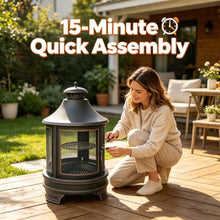 Outdoor Fire Pit & Patio Fireplace & Patio Heater, Heavy-Duty All-Weath Remov. Ash Pan, 360° Sparks Screen, Smoke Deflector, No Smoke Blowback, 2-in-1 Heat & Grill, for Bonfire Patio Garden Camp RV.