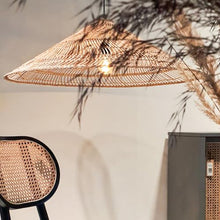 Natural Rattan Pendant Light, Boho Rattan Handwoven Pendant Lamp, Rustic Farmhouse Hanging Light Fixture for Kitchen Island, Dining Room, Living Room, Bedroom, Restaurant, Entryway, Foyer(23.6in)