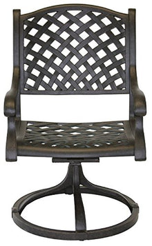 theWorldofpatio Nassau Cast Aluminum Powder Coated 6 Swivel Rocker Dining Chairs with Walnut Seat Cushions - Antique Bronze