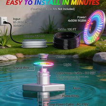 Pond Fountain Aerator with Lights, 1 HP with Dynamic RGB Lighting, Adjustable Modes, Digital Timer, for Large Ponds, Lakes & Outdoor Water Features, 15,000 GPH, 750W 110V, 100FT Cord
