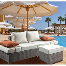 Afuera Living 2 Piece Wicker Patio Loveseat, Beige and Gray Finish, Synthetic Wicker and Aluminum Frame, Water Resistant Cushions, Modern Outdoor Sofa Set with Storage Base and Accent Pillows