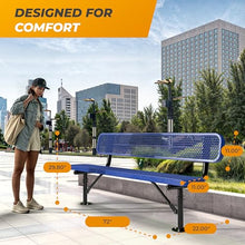 OUTTANS Heavy-Duty Outdoor Metal Bench (6 Ft - Surface with Back, Blue)