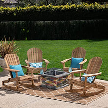 Great Deal Furniture Outdoor 5 Piece Acacia Wood Adirondack Rocking Chair Set with Fire Pit Natural Stone + Natural