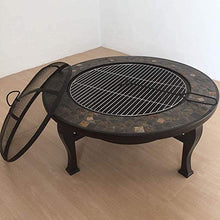 Garden Fire Pit Grill Bowl Grill Barbecue Rack Outdoor Fire Pit Large Bonfire Wood Burning Patio Backyard Firepit for with Round Spark Screen with Cover BBQ Cooking for Camping Backyard