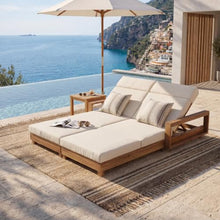 Merax Double Acacia Wood Chaise Lounge Set，4-Position Adjustable Backrests