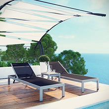 Modway Shore Aluminum Textilene Mesh Outdoor Patio Chaise Lounge Chair and Side Table Set Black