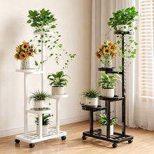 ARTUNV Mobile 5 Tier Plant Stand With Wheels, Tall Metal Flower Display Rack For Multiple Plants, Corner Shelving Unit For Indoor Balcony & Patio Decoration(Color:Black)