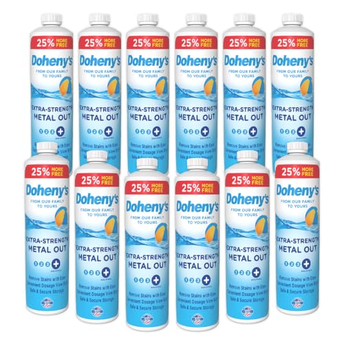 Doheny's Extra-Strength Metal Out Pool Treatment | Professional-Grade, Highly Concentrated Formula | Reduces Staining, Scaling & Discoloration | Dosage View Stripe |12 x 40 Oz. Bottles (480 Oz. Total)