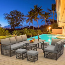 HTERWQEA 7 Pieces Wicker Patio Furniture Set, Outdoor PE Rattan Sectional Sofa Couch with Table, Patio Conversation Set for Backyard, Deck, Garden, Porch, Outdoor Couch