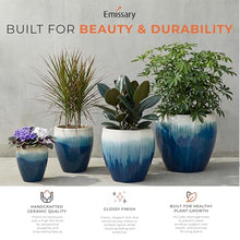 Emissary Home and Garden 13in., 16in., 19in.,23.5in. H Blue Snow Stoneware Round Planters with High-fire Treatment (Set of 4)