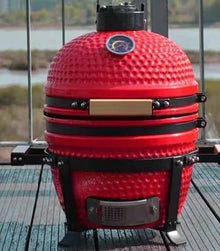 JOSOGO 13 Inch Outdoor American Style Multi-Functional Green Egg Ceramic BBQ Grill, Tabletop Smoker & Roaster(Black)