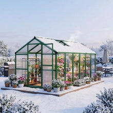 8x12 FT Greenhouse, Polycarbonate Walk-in Greenhouse for Outdoors with Roof Vent & Lockable Outward-Opening Swing Door, Heavy-Duty Aluminum Green House for Garden, Backyard, Patio, Lawn, Deep Green