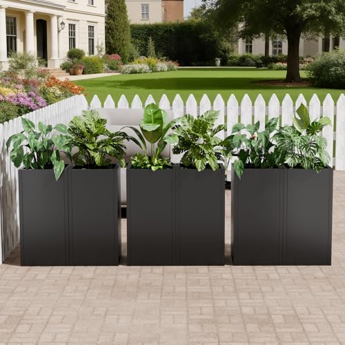 Diyfire Black Tall Metal Planters Box for Outdoor Plants 6 Pack- 23.6" H Steel Tall Square Planter with Removable Insert Shelf, Modern Heavy Duty Pedestal Planter Front Porch Decor Patio Garden