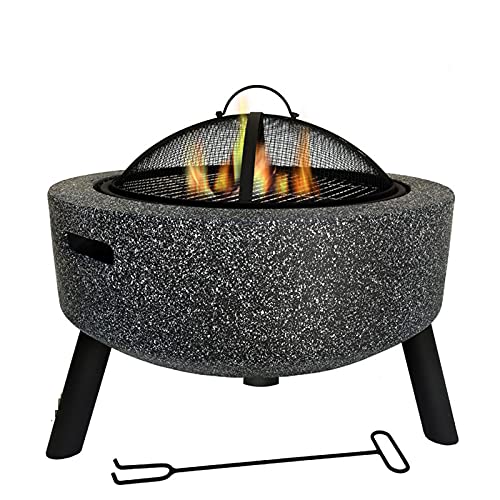 Outdoor Fire Pit Concrete Round and Wood Burning Fire Pit BBQ Grill Firepit Bowl Heaters with Grill Grate 3 in 1 Fireplace for Bonfire Barbecue in The Wild