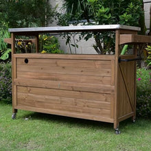 JOSOGO Outdoor Prep Table with Storage, Rolling Kitchen Island, Movable Bar Cart with Stainless Steel Top for Outside Patio, Backyard, Garden(C-Gray Brown)