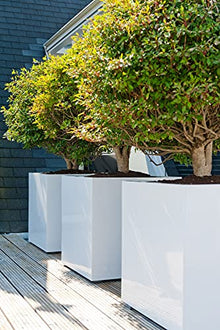 Pottery Pots Block XL Fiberstone Square Planter 24 Inch Glossy White