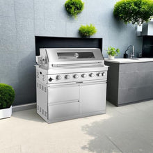 Six-Burner Outdoor Kitchen Gas Grill Station Stainless Steel Barbecue Cabinet Drawers Warming Rack Infrared Rear Heating,Motorized Spit,Halogen Lights,Grease Tray,Thermometer,Bottle Opener (Silver)