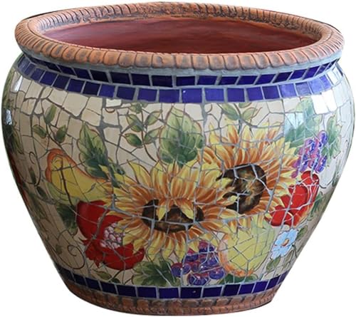 XYIANG Ceramic Flower Pots Hand-Printed Succulent Plant Pots Mosaic Coloured Outdoor Garden Cylinder Planter Plant Containers Gardening Garden Landscape Planter Decoration Gift -23 *(51 * 39cm)