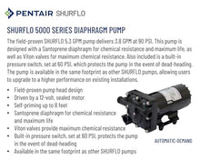 PENTAIR SHURFLO 5059-1310-D012 12VDC Automatic Demand Diaphragm Pump, 5.3 GPM, 90 PSI, 1/2" NPTF Port, Self Priming 8', Chemical Resistant Water Pump - Spraying, Transfer, Industrial Use, Retail Box