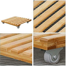 Plant Stand Wooden Movable Plant Pot Trolley Trays Plant Stand Caddy with 4 Wheels Rolling Base, Flower Pots Storage Holder